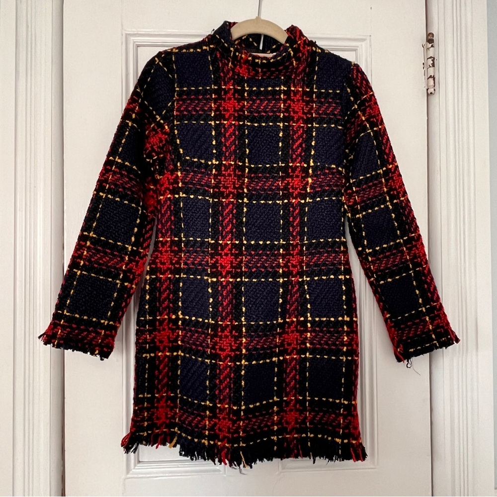 Pink & Flare Navy Red Plaid Wool Dress